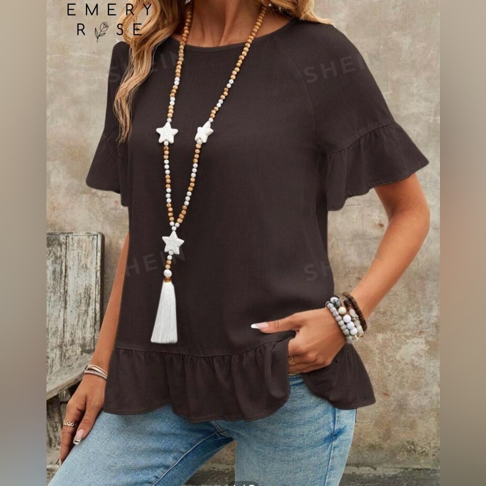 EMERY ROSE ruffle top short flutter sleeve ruffle hem dark brown NEW size 5X
